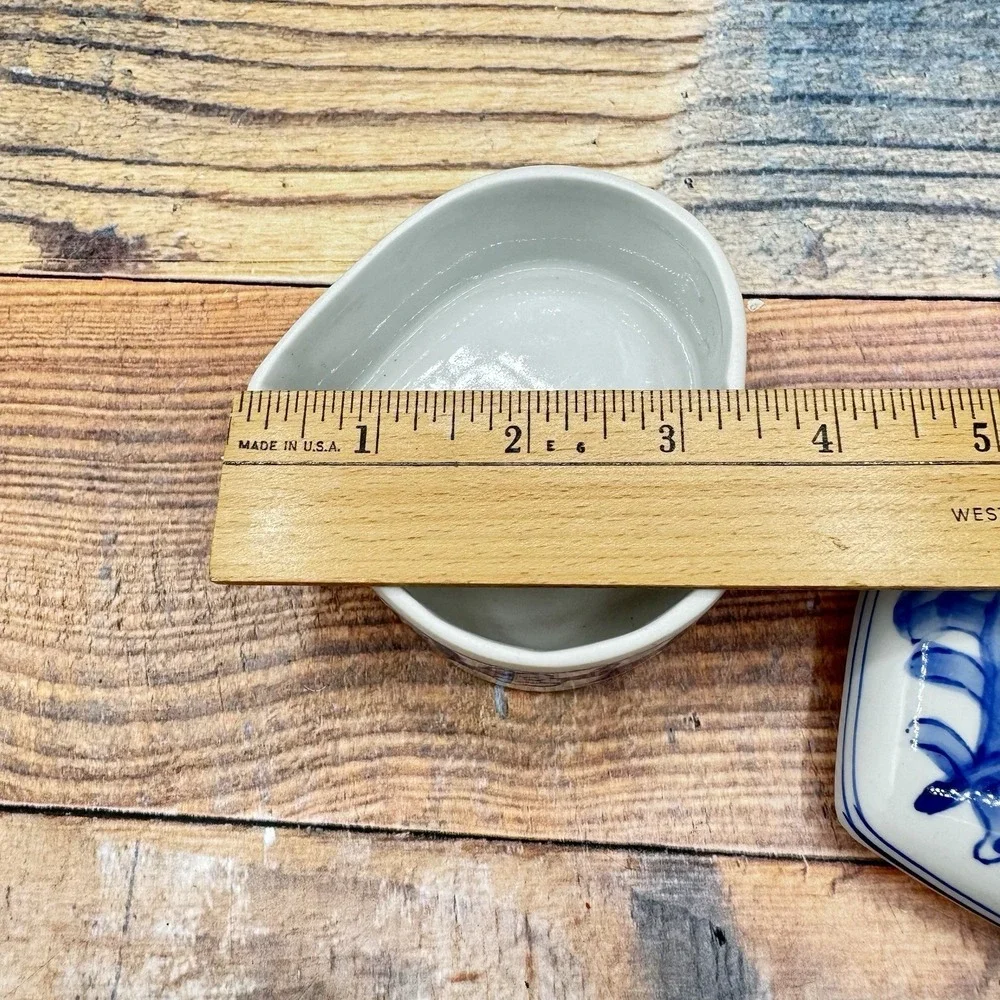 Vintage Blue White Chinoiserie Heart Lidded Flower Trinket Dish Ring Grandmacore